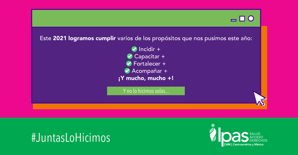 IpasMEX's tweet photo. 2021 fue un año de transformación y renovación para #IpasCAM.🙌🏾 Acompañamos a mujeres y personas gestantes 👧🏾👩🏾‍🦱👱🏾 en Centroamérica y México en su deseo de ejercer sus #DerechosReproductivos 💚 en medio de una pandemia global. 

Y no lo hicimos solas... #JuntasLoHicimos 💕 https://t.co/hhErd1ohfL