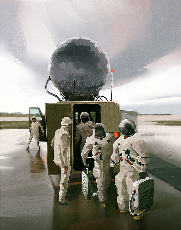 FohJason's tweet photo. Here's more digital painting studies of space missions. Adding a little twist to spice things up. 
Original photo: Apollo 12 crew preparing to board, taken in 1969. 

Painting                                    Reference https://t.co/GYRDO6Xrmo