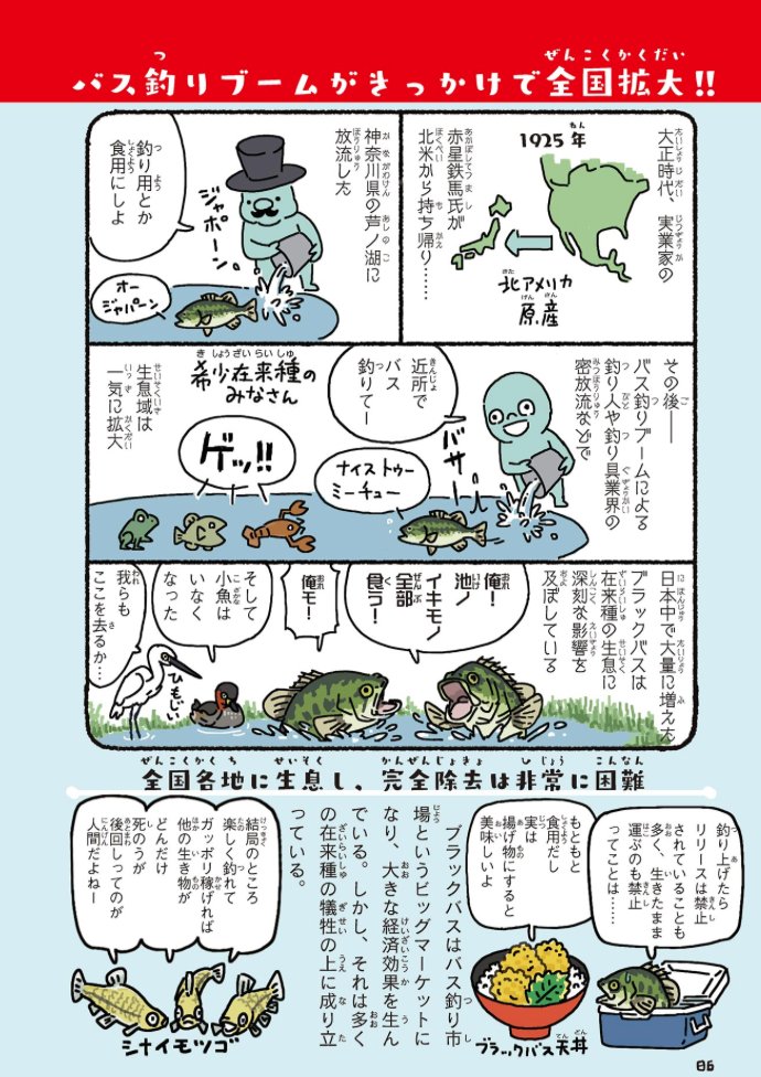オオクチバスやコクチバスの生きたまま運搬・密放流などの犯罪行為をしている人がまだいるらしいので、拙著
#外来いきもの図鑑
https://t.co/jVIOXifx1o
より、ブラックバスを抜粋。ちなみにブラックバスは総称で、正式名称ではありません。