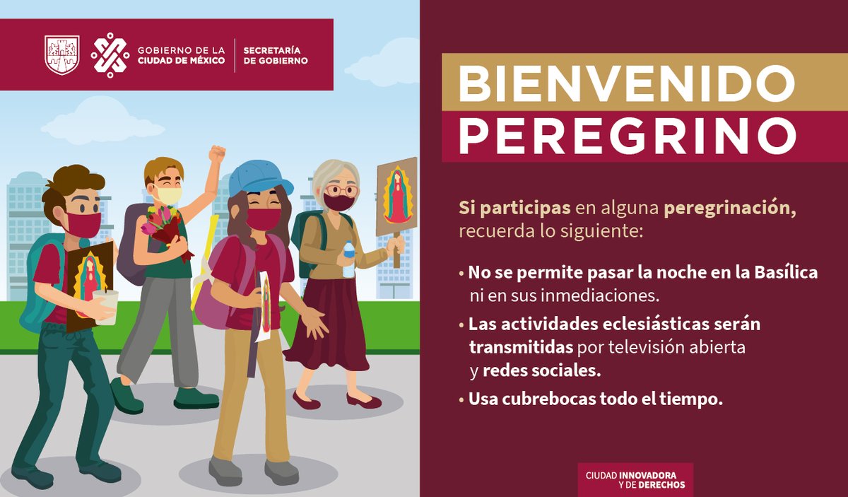 SeGobCDMX's tweet photo. Para evitar aglomeraciones en la @INBGuadalupe, “Las Mañanitas” y la misa por el 12 de diciembre no se realizarán en vivo; se grabaron de manera previa y se transmitirán por redes sociales y televisión.

😷Usa cubrebocas
✅Te recomendamos postergar tu visita

#DiciembreSeguro https://t.co/gvprENK7oC