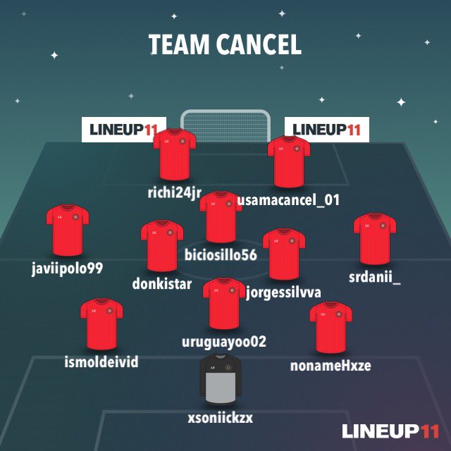 #TEAMCANCEL
Mi equipo para el draft de <a href="/TLTournaments/">TLTOURNAMENTS</a> 

GK: @xSoNiicKzx 
DFC: <a href="/uruguayoo02/">𝐔 𝐑 𝐔</a> 
DFC: <a href="/Ismoldeivid/">Ismael</a> 
DFC: @NoNameHxze 
MC: @JorgeSilvaRoma1 
MC: <a href="/donkistar/">donkistar</a> 
MD: <a href="/Srdanii_/">|| Srdanii_ ||</a> 
MI: <a href="/javiipolo99/">𝑱𝑨𝑽𝑰 🥀</a> 
MCO: @biciosillo56 
DC: <a href="/Usamaaa_01/">UsamaCancel_01 👽🛸</a> 
DC: @richi24jr 

Vamo’ a jugar😏🤜🏽🤛🏼