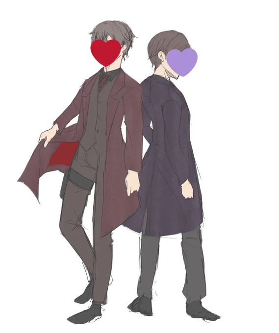 これはフォロワーさんへ届けるために描いた💜❤️の衣装メモ(アクセサリーと靴はよく見えなかったので省略) 