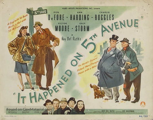 #NowWatching 
It Happened on 5th Avenue
#DonDeFore #GaleStorm #VictorMoore #CharlieRuggles #AnnHarding #GrantMitchell #ItHappenedOn5thAvenue