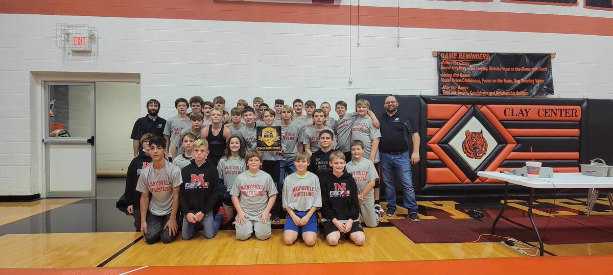 MVilleWrestle's tweet photo. Junior High wins the NCKL!!! Very proud of the work and effort they put in this season!!#TCOB https://t.co/CIsJiBHGDw