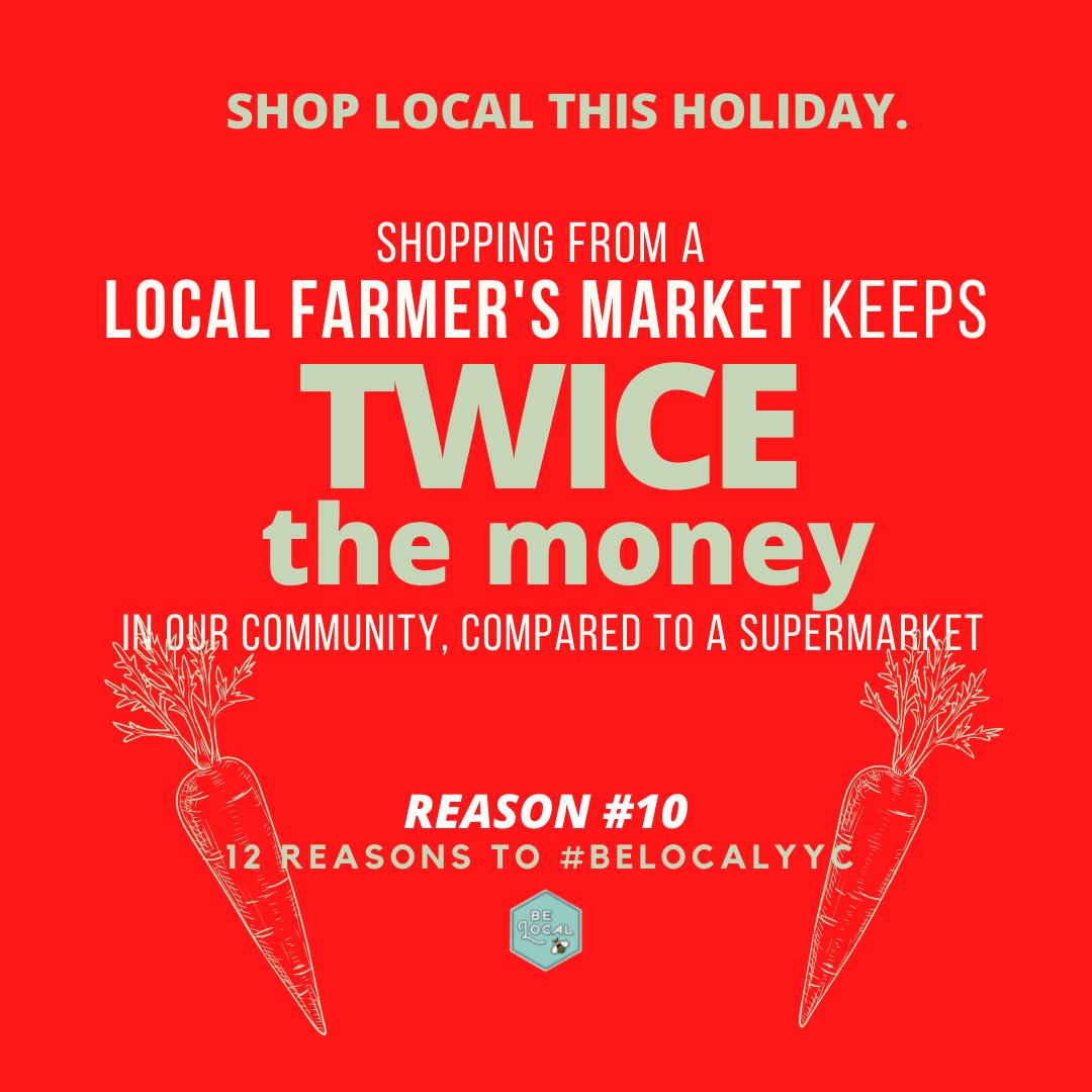 #12DaysofLocal Reason 10: Shopping from a local farmer's market keeps TWICE the money in #yyc, compared to shopping at a supermarket. What's your favourite way to #eatlocal in #calgary?