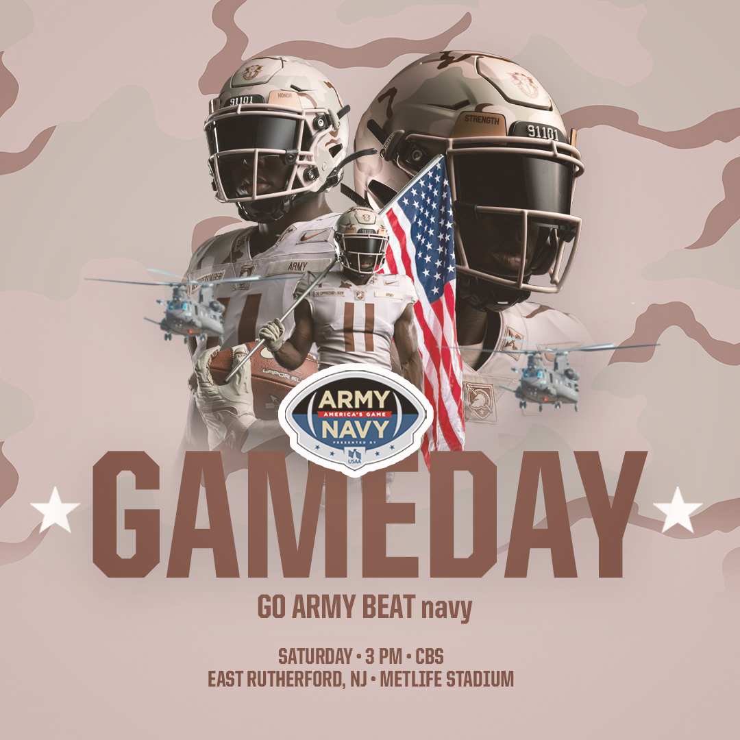 ArmyWP_Football's tweet photo. 𝐈𝐓'𝐒 𝐓𝐈𝐌𝐄.

🆚 navy
🕒 3 PM ET
🏟 @MetlifeStadium
📺 @CBSSports
📱 https://t.co/6PsRC4nEyX
📊 https://t.co/wKBSkMNB4E

#GoArmy | #BEATnavy | #LastoftheHard https://t.co/hLtjyFAsYk