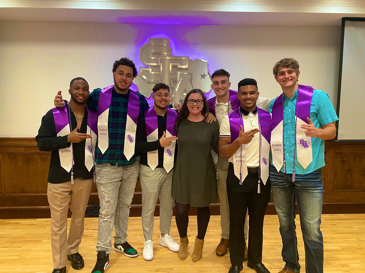 jordanrains47's tweet photo. So proud of these guys. They were my first group when I got to SFA &amp; I am so excited to watch them graduate tomorrow!! Congrats guys, you made it💜🪓 https://t.co/Nsu9muBtZr