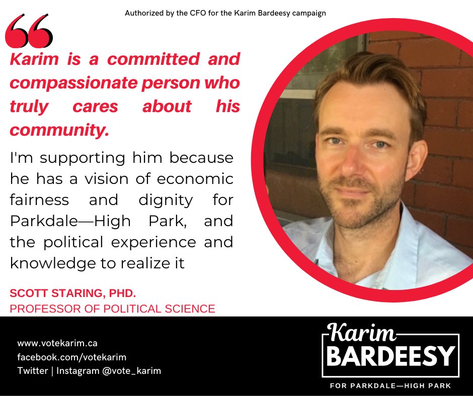 vote_karim's tweet photo. The pandemic has exposed the need for economic dignity in Ontario, and in our community of Parkdale—High Park. Thank you Scott Staring for your endorsement! #onpoli #KB4PHP #ParkHP https://t.co/kiVLZbutJ7