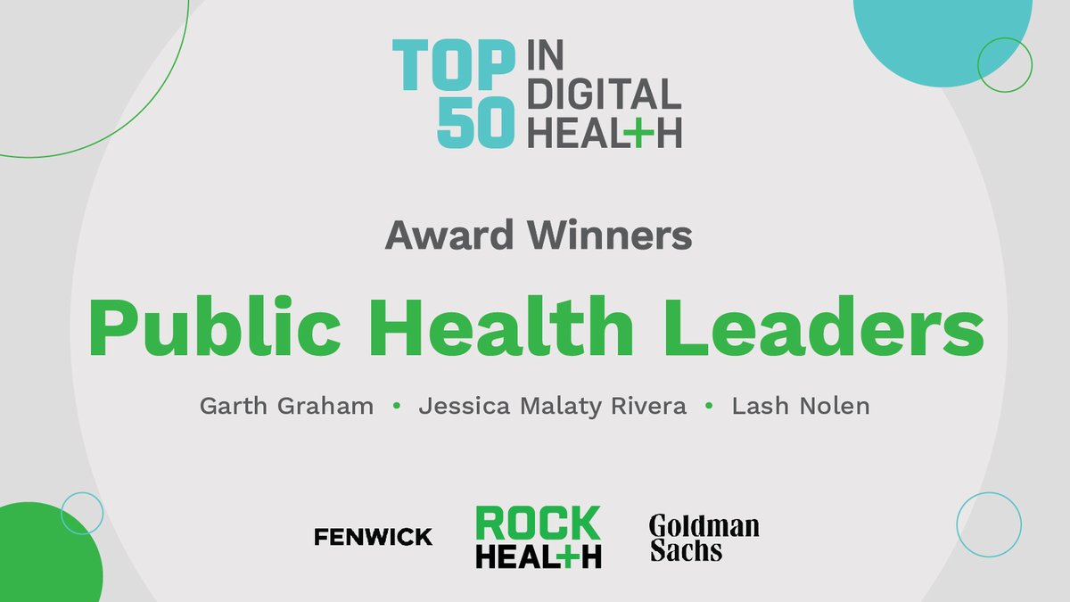 Rock_Health's tweet photo. Congrats to our Top 50: Public Health Leaders—those driving innovation in public health to address the health needs of us all! Garth Graham @Google, @jessicamalaty, and @LashNolen
#Top50inDigitalHealth #10YearsofTop50 https://t.co/Lp8230vfGg