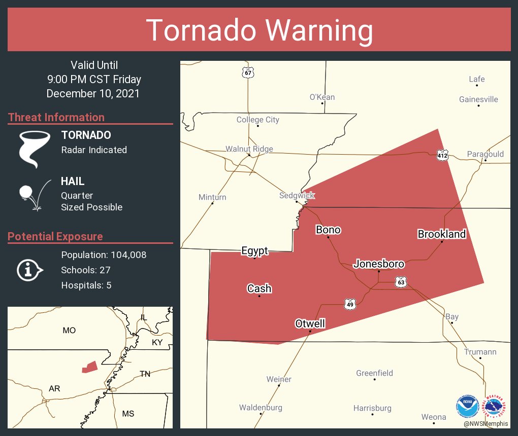 NWS Memphis on Twitter "Tornado Warning including Jonesboro AR, Bono