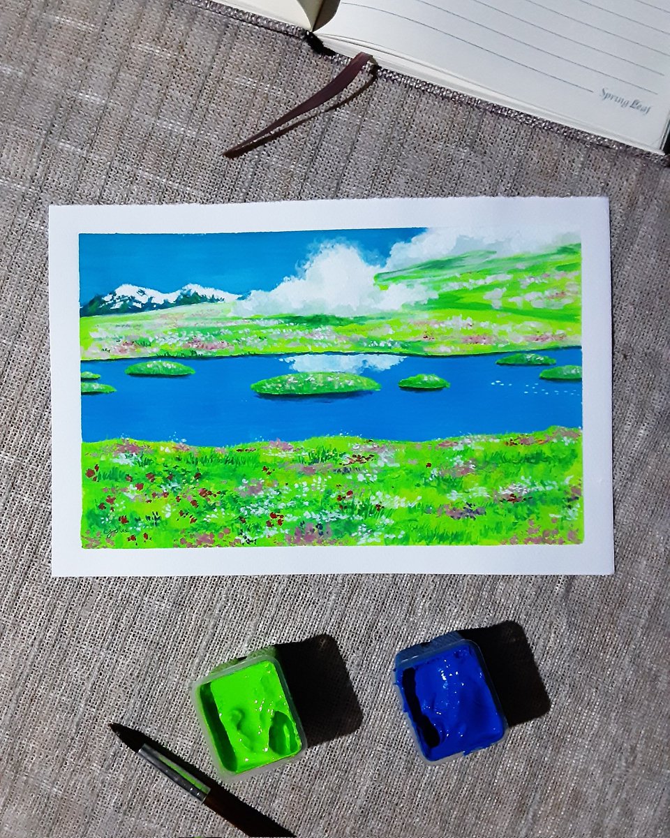 cloudjolie's tweet photo. Yaaay😍i painted a scene from Howl'sMoving Castle😄comment down your studio ghibli artwork below, or any artwork done with #HimiMiyagouache, but all mediums are appreciated as well🤩

#StudioGhibli #HowlsMovingCastle #ghiblifanart #animefanart #animelover #animeartmoots #animeart https://t.co/vFiny3mFrh