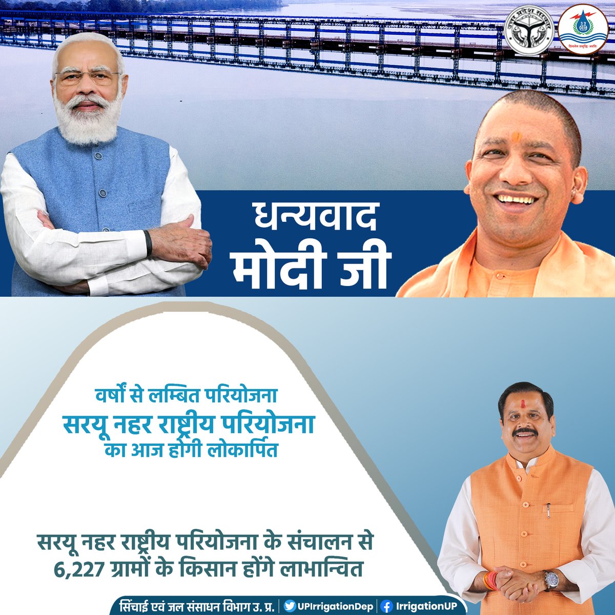 UPIrrigationDep's tweet photo. मोदी जी - योगी जी की सरकार में बनकर तैयार हो रही सरयू नहर राष्ट्रीय परियोजना का लाभ प्रदेश के 9 जनपदों के लाखों किसान भाइयों को मिलेगा|
 
@narendramodi @myogiadityanath @bjpdrmahendra 
#यूपी_की_सिंचाई_क्रांति https://t.co/fpw8md8OtH