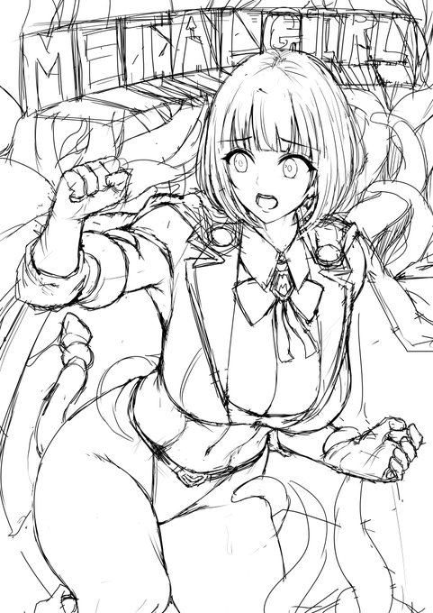 メタルガールの表紙の下書きできた 