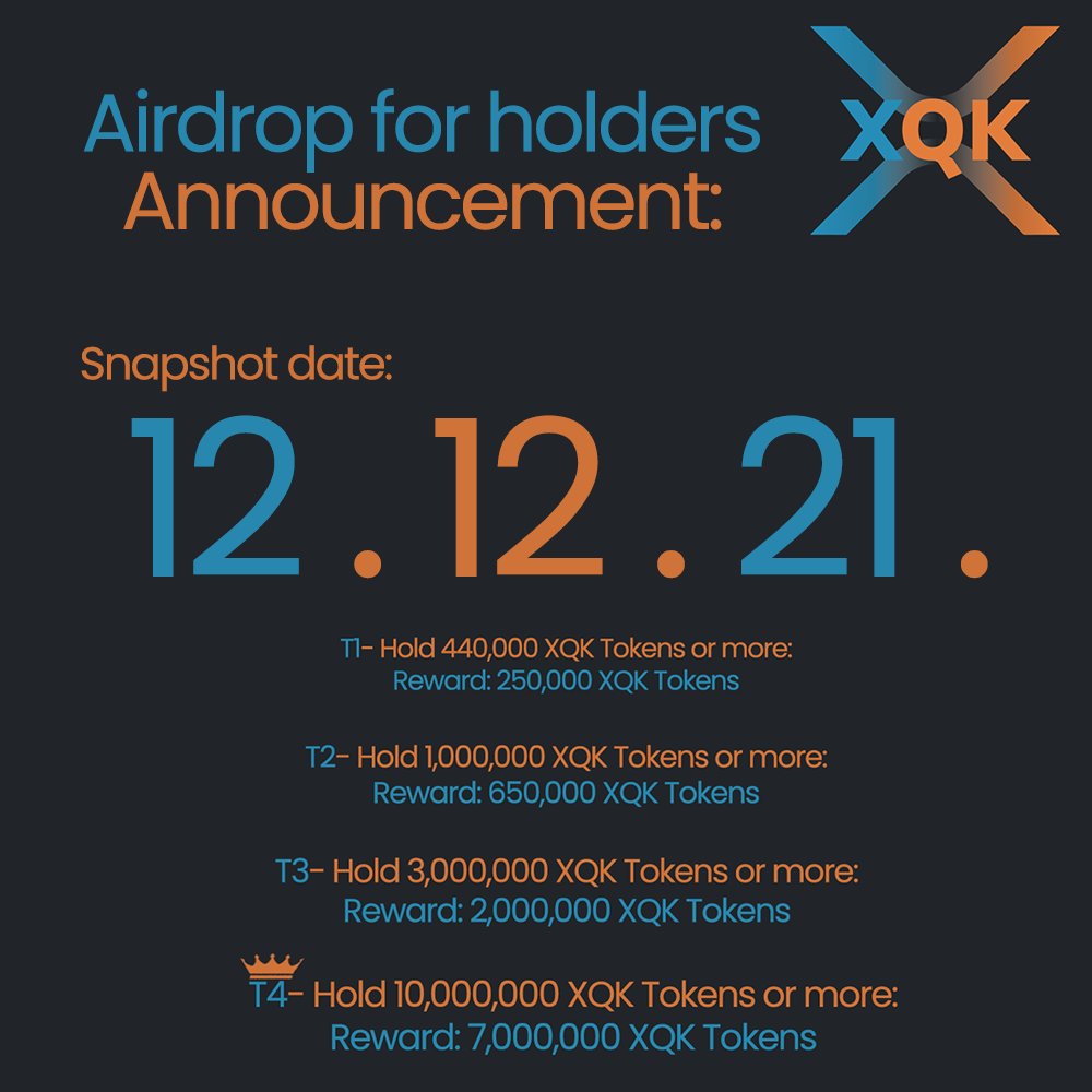 officialXQK's tweet photo. 🚨SNAPSHOT INFORMATION🚨
-The snapshot for the holders airdrop will happen somewhere between 24 and 48 hours from now❗️📸
#XQK #XRP #XRPL #XRPtheStandard #XRPArmy #Airdrops #XUMM #XRPLcommunity #Trustline #XummAirdrop #XummCommunity #Charity https://t.co/sx5RGBTvCh