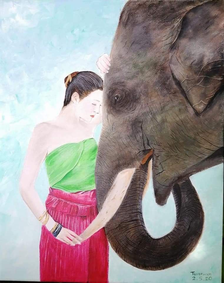 kamonbutrA's tweet photo. Lady and elephant in Acrylic Painting
#NFTCommmunity #NFTartists #NFTTHAILAND https://t.co/HYBenXTlrE