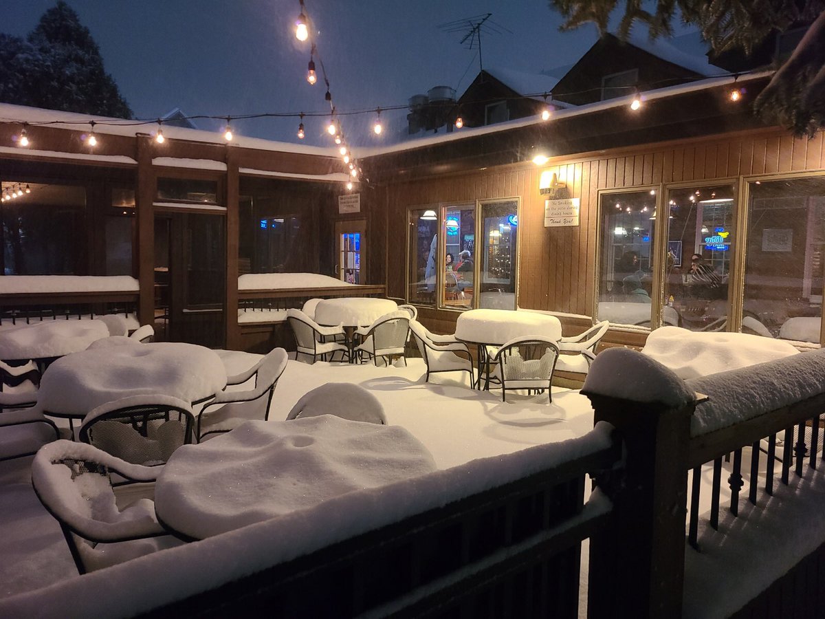 Snow piled up outside Fishtale Bar &amp; Grill in New Prague (📷 Eric Fierst) #wcco