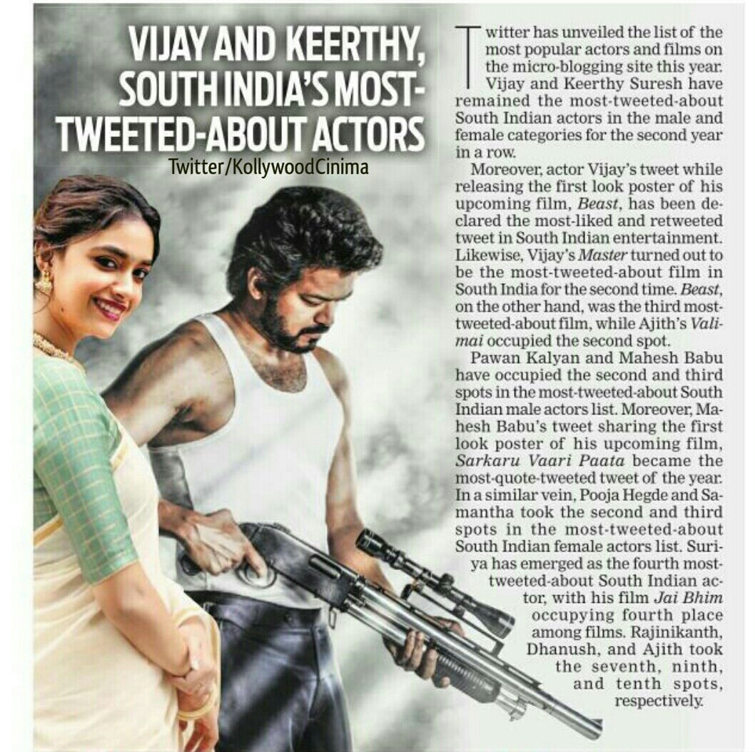 KVFC_Official's tweet photo. 2021 Most Mentioned accounts 😎

Top 1 - @actorvijay 👑

Once a King Always a King 👑 #Beast https://t.co/G8rIBfIePN