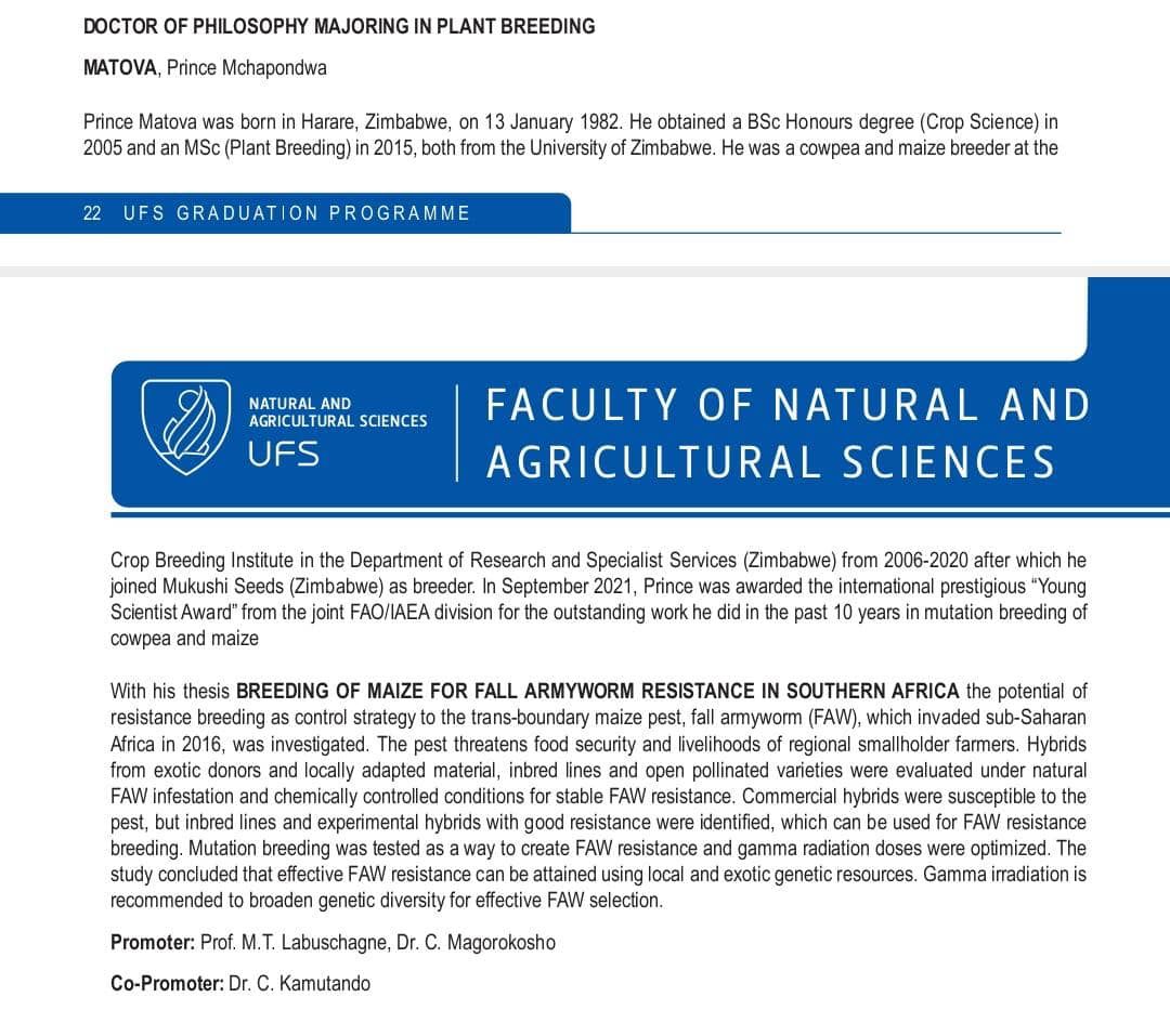 10 December 2021, the University of Freestate crowned my success and I take this moment to celebrate and acknowledge me and the support structures. The resilience, hardwork, determination and focus. I have broken barriers and family curses. Against all odds.#ufs #IAEA #cimmyt