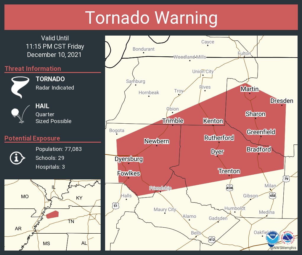 NWS Memphis on Twitter "Tornado Warning including Dyersburg TN, Martin