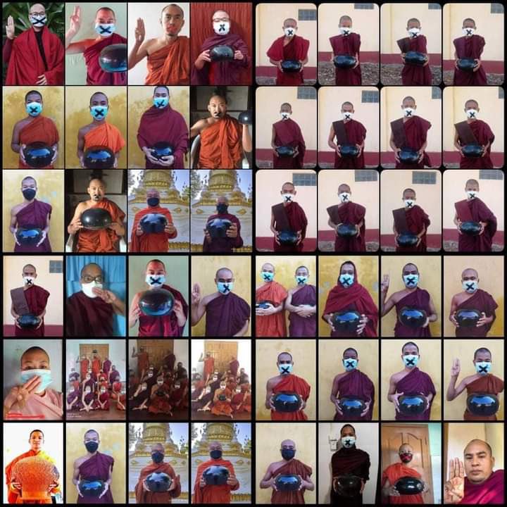 Injinn5's tweet photo. SAC terrorists stormed a monastery as they failed to abduct a monk of Mandalay Sangha Union with a photo of the protest.  #CrimesAgainstHumanity #Dec11Coup #WhatsHappeningInMyanmar https://t.co/xHXbblKFuF