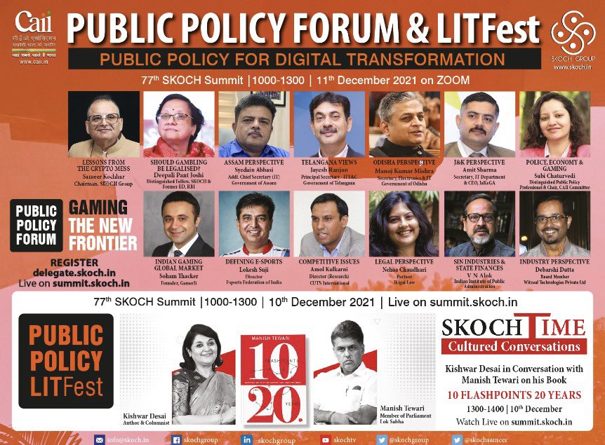 manojmishrasays's tweet photo. Happy to join and contribute to the Public Policy Forum and LitFest organised by @skochgroup and @SkochSameer. #Gaming is an interesting and revoking area and needs deliberations and collaborations of minds to make this the new frontier. 

#Transformation
#SkochAwards https://t.co/oti9Iofqhi