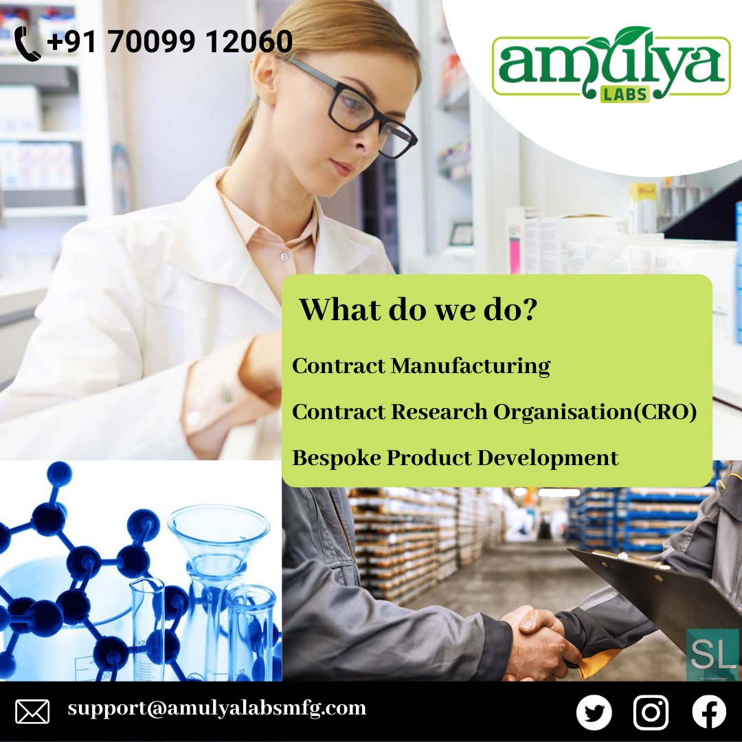 AmulyaLabs's tweet photo. We offer custom formulations for brands dealing in personal care, Ayurvedic medicines &amp; nutraceutical products. 

We offer services like In-vitro testing, animal testing &amp; human trials in government-approved labs.

We offer a unique formulation for products as per requirements. https://t.co/l0s9mnqZDk