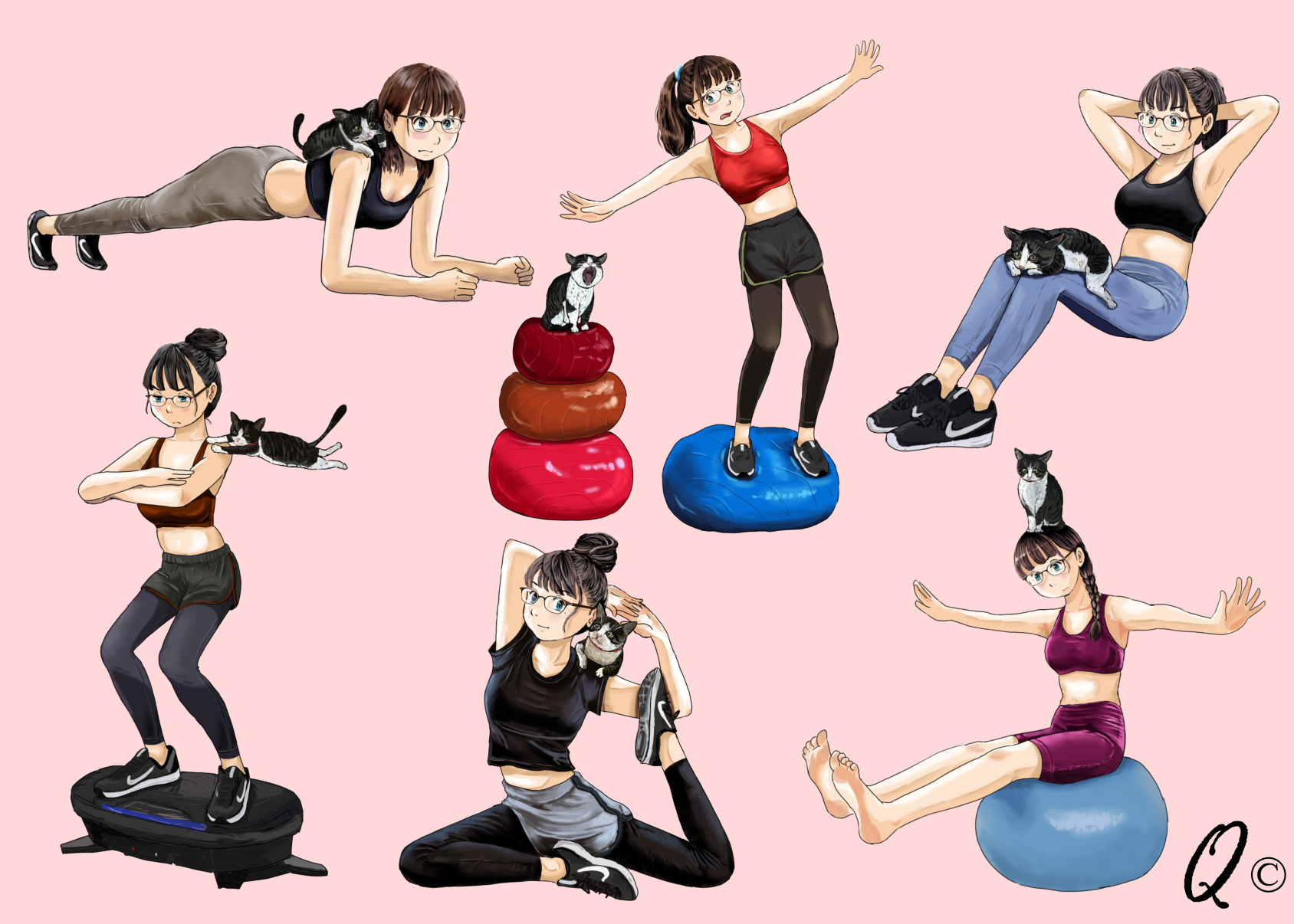 Q45 Twitterissa うちの子のトレーニングイラストのまとめ ストレッチ 腹筋運動 バランスボールに振動マシン こう見えて いたって真剣なのです これで見事にダイエット成功 イラスト 猫の居る暮らし T Co M0nu8hwndz Twitter