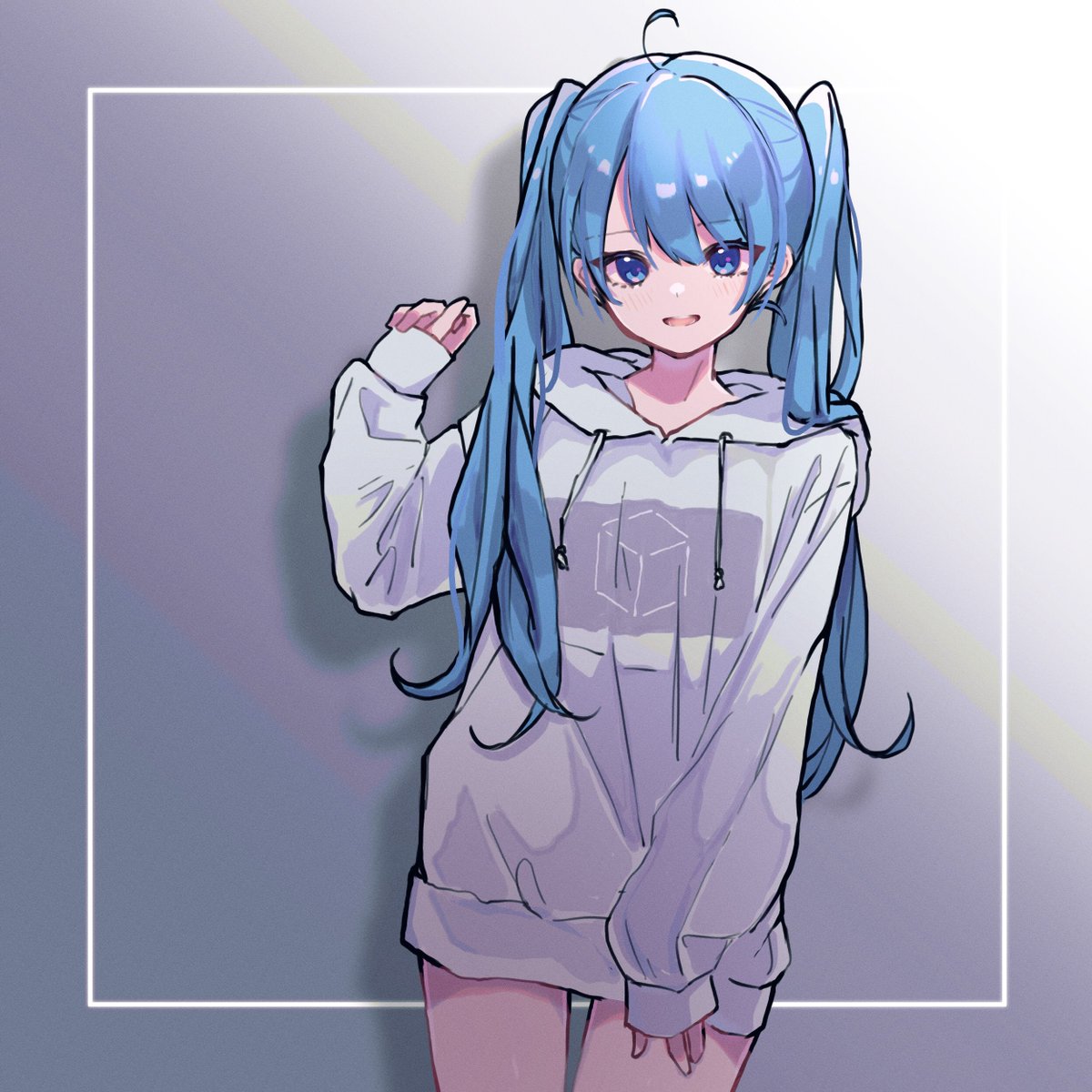 hatsune miku 1girl solo long hair twintails blue hair blue eyes hood  illustration images