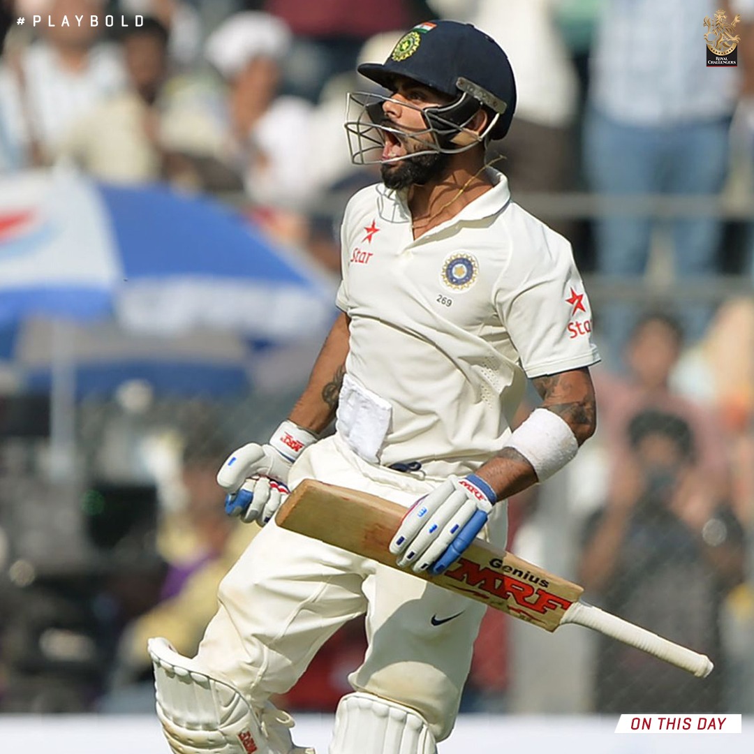 #OnThisDay in 2️⃣0️⃣1️⃣6️⃣, Captain Kohli scored 2️⃣3️⃣5️⃣, his third of seven double centuries, to help 🇮🇳 beat 🏴󠁧󠁢󠁥󠁮󠁧󠁿 by an innings &amp; 36 runs at the Wankhede. 🔥🤩

#PlayBold #TeamIndia
