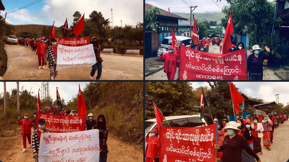 Multi-ethnic groups from Phakant rallied and took a stride with their great momentum to voice out their strong opposition towards military dictatorship.   #CrimesAgainstHumanity #Dec11Coup #WhatsHappeningInMyanmar