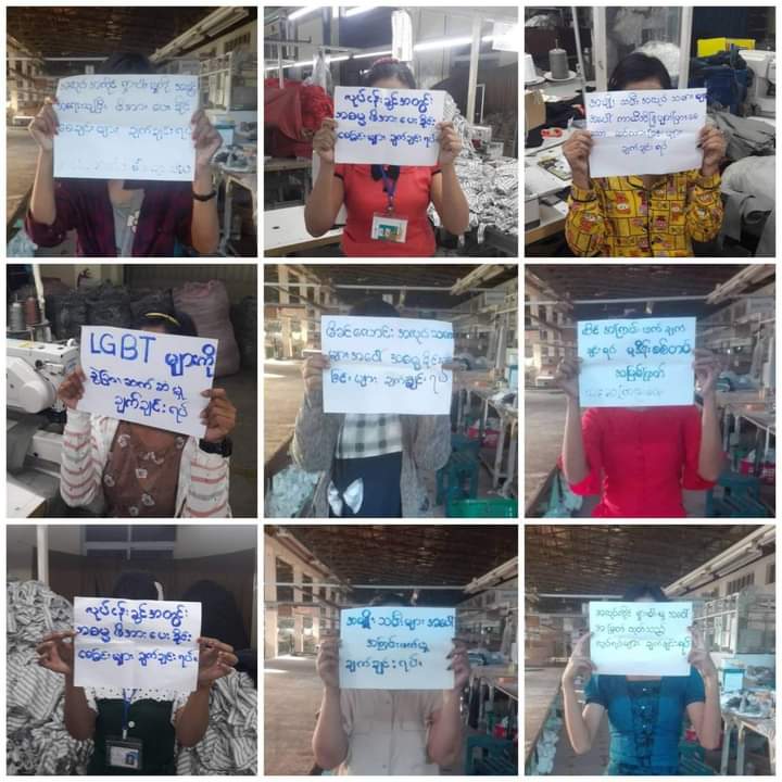 b3rry_y's tweet photo. "End violence against women" movements by women workers from various industrial zones in Yangon.

#CrimesAgainstHumantiy #Dec11Coup
#WhatsHappeningInMyanmar https://t.co/S0DXgR5dwp