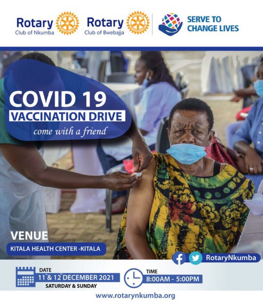RotaractD9213's tweet photo. Rotary has partnered with @MinofHealthUG @centurybottling &amp; @PSF_Uganda to scale up #Covid19 vaccination through our Rotary clubs in @rotaryd9213 and @district9214 using the Family Health Days model to reach the communities and people. Let’s all show up! 
#RotaryCovidResponse https://t.co/9mj1xkHv3J
