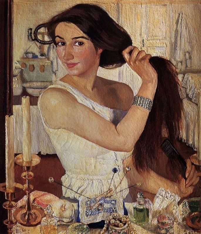 Self portrait at the dressing table, 1909 by Ukranian born painter Zinaida Yevgenyevna Serebriakova #WomensArt
