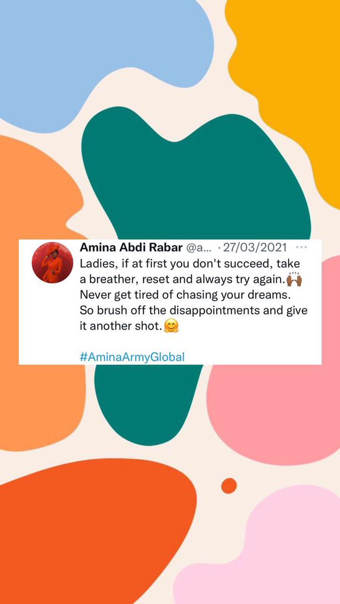 aminaabdirabar's tweet image. You better get that dirt off your shoulder...yes, just made a Jay-Z reference.🎤⁣
Here's the short of it, if you believe deeply in your dreams, don't give up on chasing them.🙌🏾
