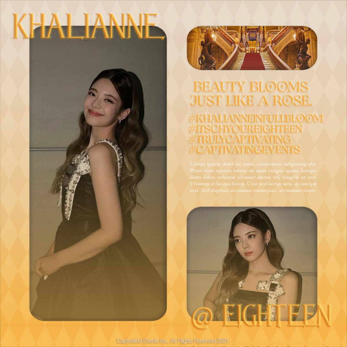 ⠀

     crushm0 ッ SNS UPDATE.  
     ⌕ KILWORTH HOTEL, ENG 
     ≡ 12 11 21 — 13 : 05 P S T

     #KhalianneInFullBloom    
     #ItsCHYOUrEighteenth 
     #TrulyCAPTIVATING 
     #CaptivatingEvents

⠀