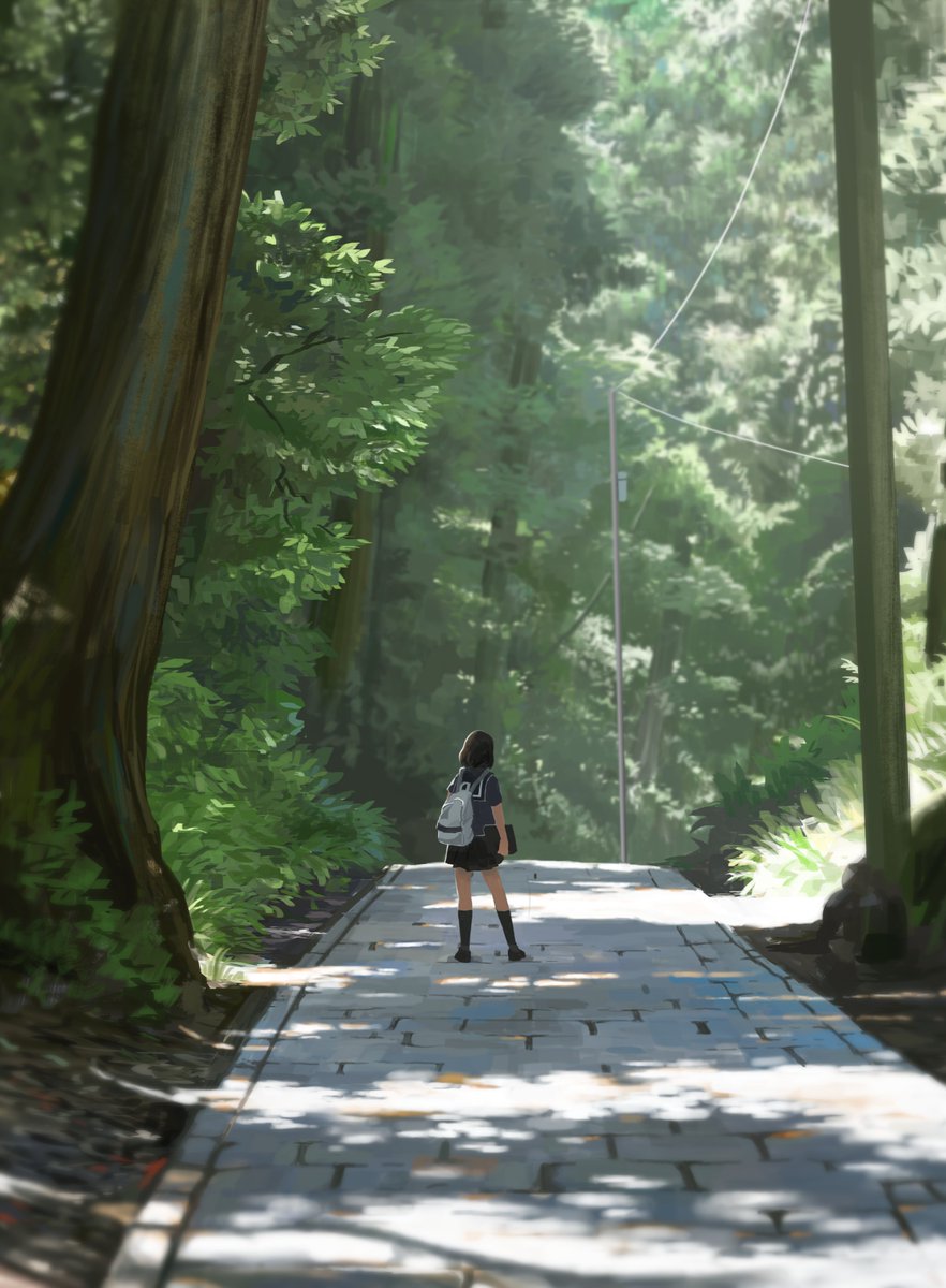 Radiapyon's tweet photo. GM!🍵

A Mount Takao path⛩️🌲 
I'll be listing this later today!✨

I had left this piece out from the "Yama-Yoku" series as I didn't want 3 pieces in the series to feature the same place😂
I still wanted to list it as this piece is special - a memoir from the journey's start!🏕️ https://t.co/waU4Ezdqx7