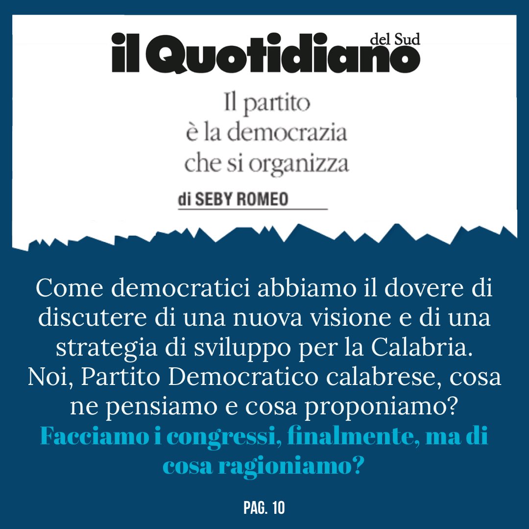 Questa mattina il <a href="/ilquotidianoweb/">Quotidiano del Sud - Calabria</a> ospita una mia riflessione sul <a href="/pdnetwork/">Partito Democratico 🇮🇹 🇪🇺</a>, a pagina 10. 

Potete leggerla anche qui ⤵️
tinyurl.com/yvj3b223

#partitodemocratico #calabria #congressi #democrazia