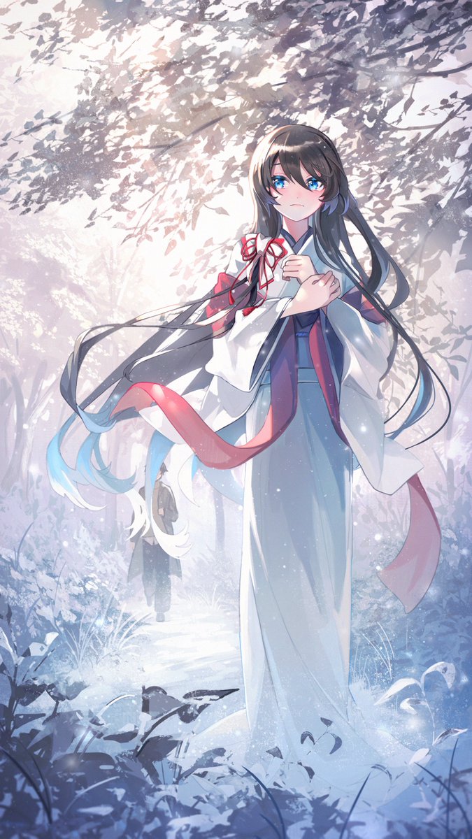 1girl long hair solo blue eyes black hair japanese clothes kimono  illustration images