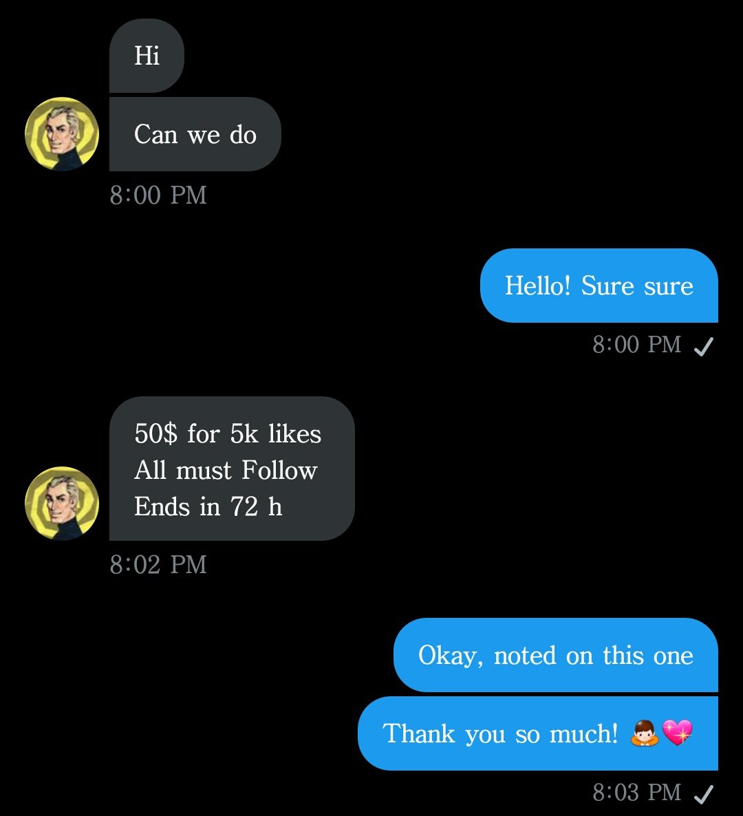 goldenshopph's tweet photo. Hey guys! So @Bagremaraz offered me a deal of 5k likes for 50$ within 72hrs !!

Like this and follow him now !! 😉 https://t.co/t8kz6jK4Az
