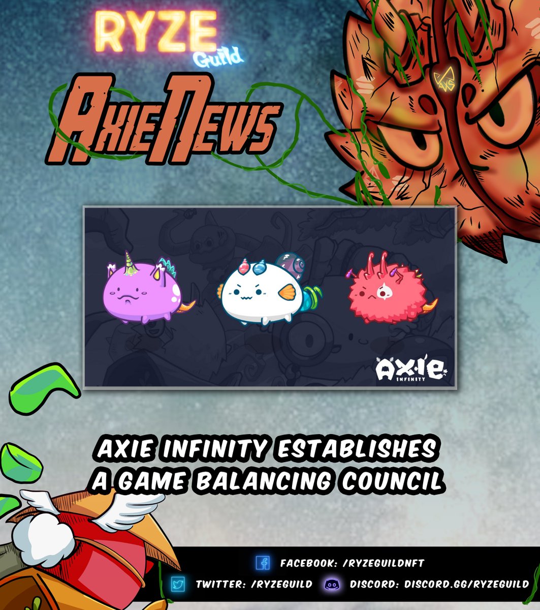 RyzeGuild's tweet photo. Axie Infinity establishes a game balancing council, engaging the community directly. Composed of top-ranked players alongside the Sky Mavis team. This is to build a strong community engagement in developing stable and fair gameplay.

#RyzeGuild
#AxieInfinity 
#AxieInfinityScholar https://t.co/ArFCujjBs8