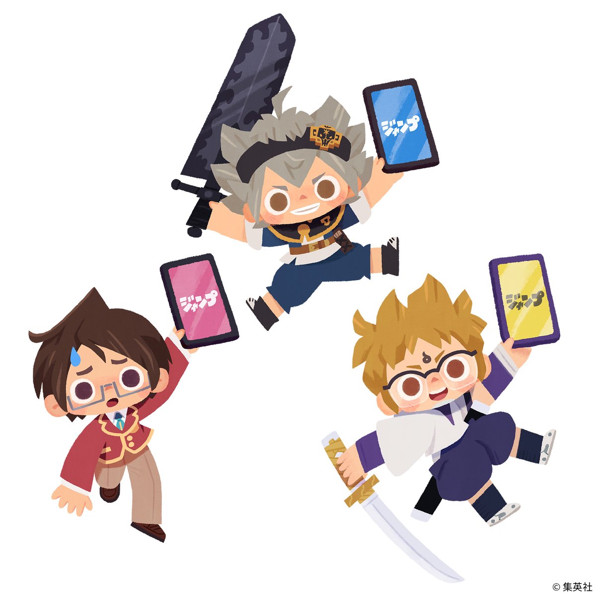 sword weapon male focus glasses multiple boys 3boys brown hair  illustration images