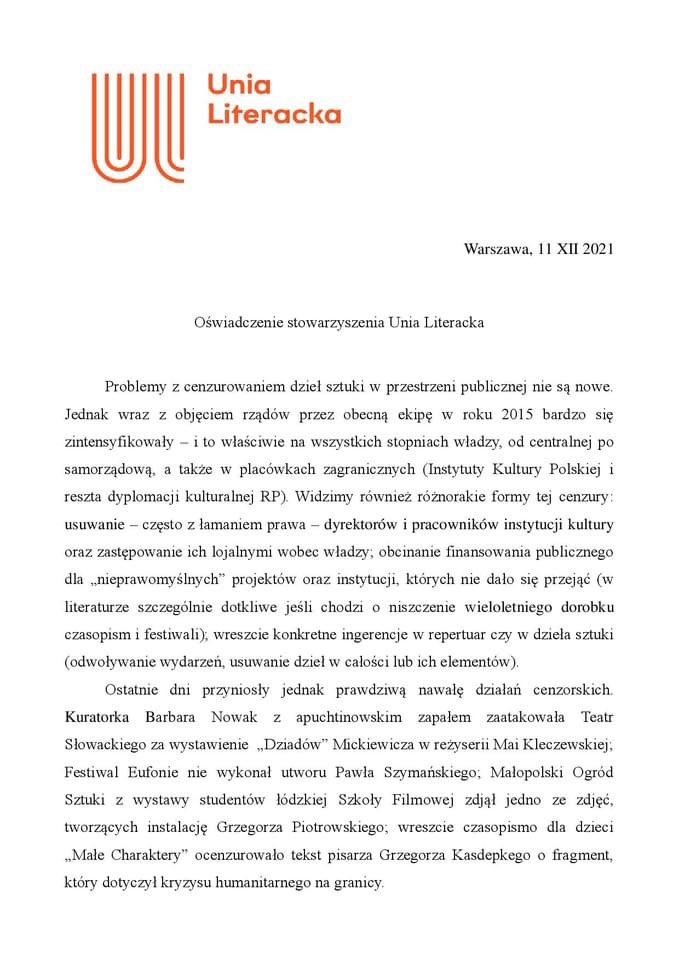 ZofiaBugajna's tweet photo. Stowarzyszenie #UniaLiteracka wsparło mojego męża Grzegorza #Kasdepke w walce z cenzurą #ForumMediaPolska https://t.co/UHWbUny45Q