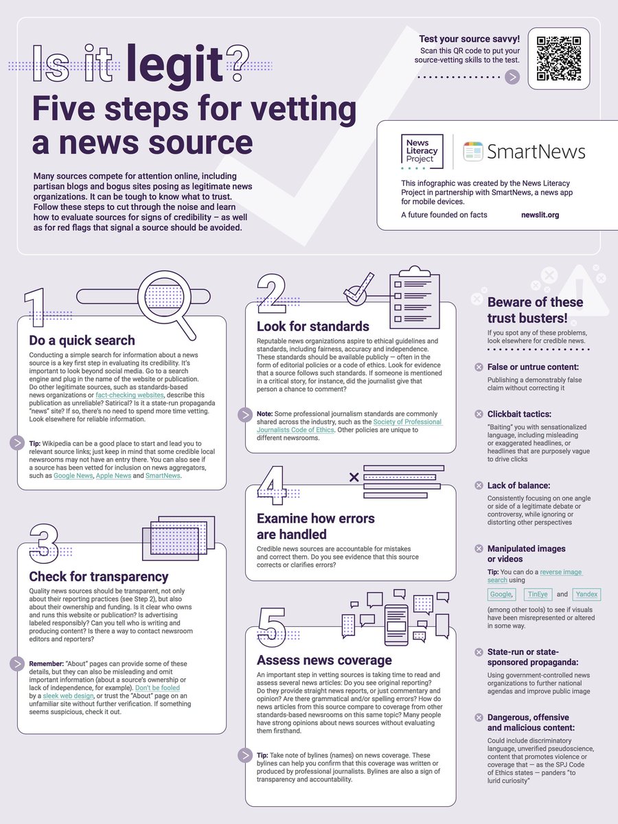 Five steps for vetting a news source. #NewsLiteracy