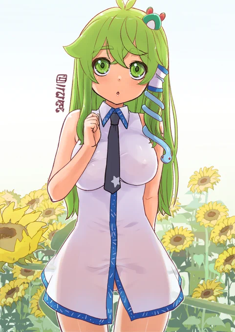 早苗さんの上着を伸ばしてワンピ風にしてみる
伸ばした分生地は薄くなる 