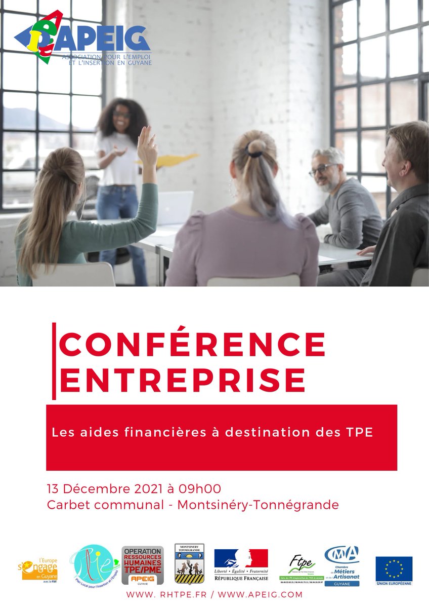 Apeig973's tweet photo. En partenariat avec @Rhtpe_Apeig , la ville de montsinery, l'APEIG  organise une rencontre entreprise traitant de leurs difficultés. Nous mobilisons nos partenaires pour apporter des réponses. @FTPE973guyane @Prefet973 , chambre des metiers.
@CTdeGuyane @Tlechatvega @AVEmploi https://t.co/gKvJsKErsC