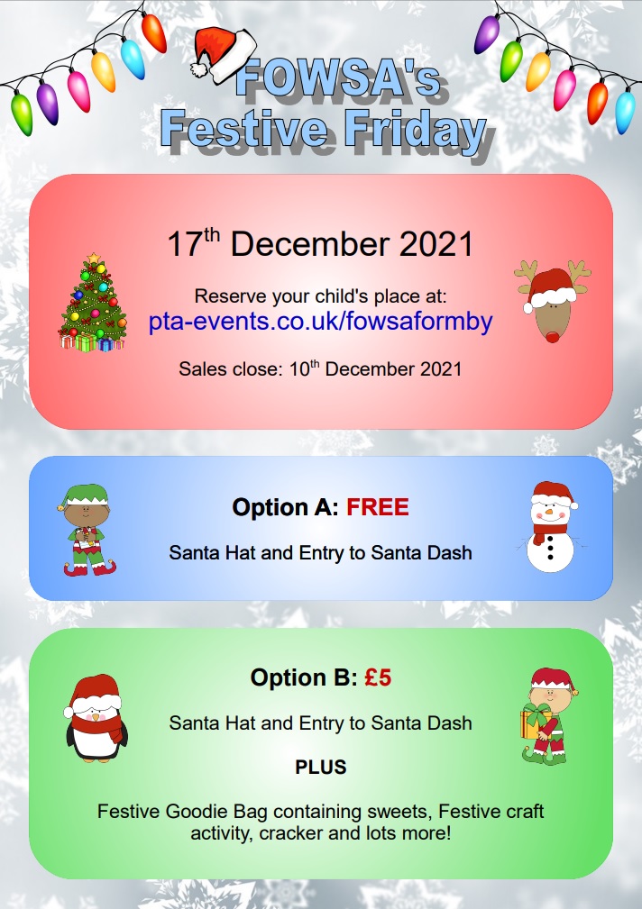 fowsaformby's tweet photo. FOWSA's final event of the year is our Festive Friday on 17th December 2021.

To sign up for the event, please visit our payment site:
https://t.co/kEy02MJ4ER
Sales close at midnight on 14th December 2021.

Full details:
https://t.co/NqzIBkPHmL

Thank you for your support!

FOWSA https://t.co/Z5WZ8CEAJ1