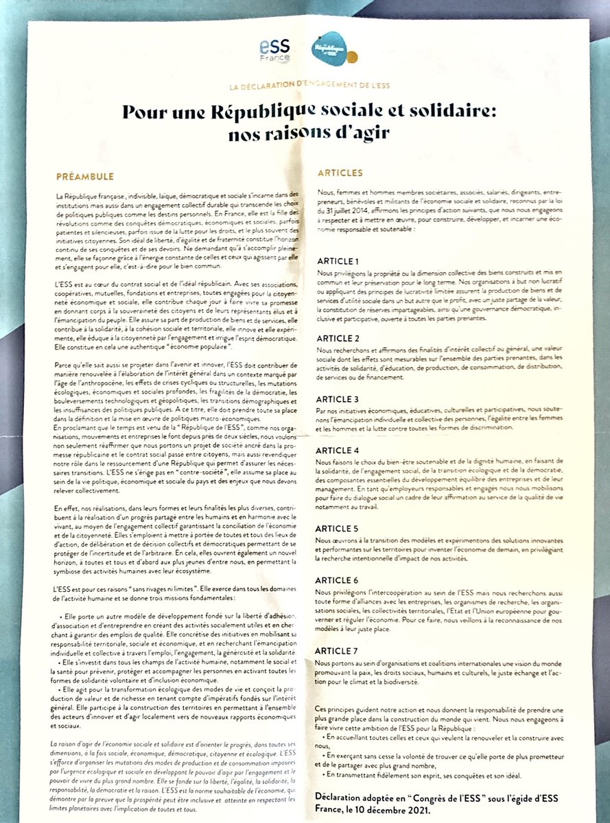 tduverger's tweet photo. « Pour une République sociale et solidaire : nos raisons d’agir » : le nouveau texte de référence de l’ESS en France proclamé hier par @jsaddierESS. Un projet politique pour la transition écologique et solidaire #ESS #CongresESS #RepubliqueESS https://t.co/c1xr8ULdeG