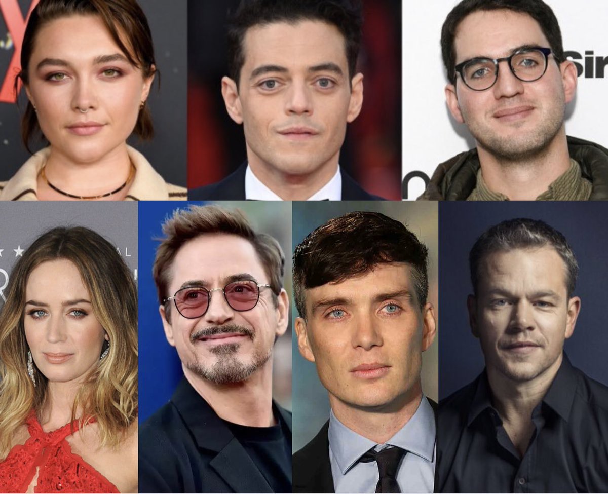 letscinema's tweet photo. Robert Downey Jr.
Cillian Murphy. 
Matt Damon.
Emily Blunt.
Florence Pugh.
Rami Malek.
Benny Safdie.

#Oppenheimer: A film by Christopher Nolan. https://t.co/rAn4Cz9ZJx