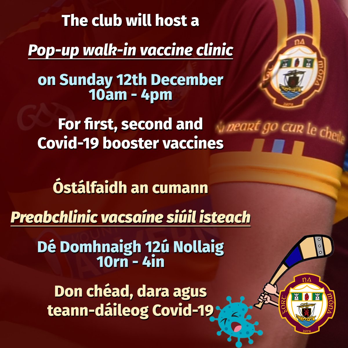 The club will host a pop-up walk-in vaccine clinic tomorrow for first, second and Covid-19 booster vaccines. (No appointment necessary, just bring ID.)

▪ 12-15 year olds: 1st dose
▪ 16+ : 1st or 2nd dose
▪ 40+ : Boosters (3 months after 2nd dose)

🔗 belfasttrust.hscni.net/covid-19-vacci…