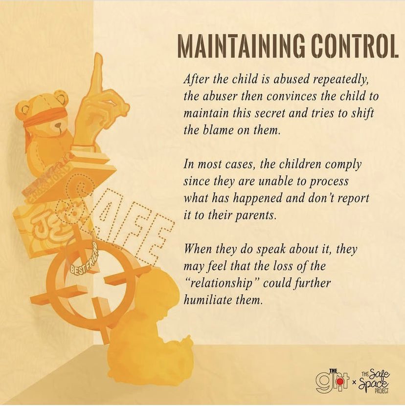 WeAreTSSP's tweet photo. 6. Maintaining Control 

Control is a key aspect of grooming. The abuser ensures that they always have the upperhand in the relationship. https://t.co/aLMIYxW3FY